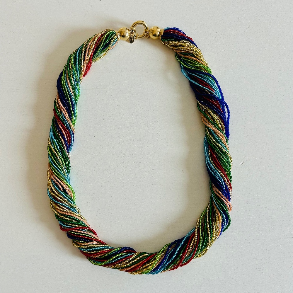 Italian Multicolored Murano Glass Bead Torsade Necklace